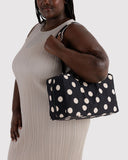 Medium Nylon Bowler Bag -  Black And Cream Polka Dot