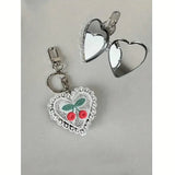 Cherry Lace Mirror  Heart Key Chain