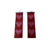 Rectangle Hearts  Beaded earrings- Red and Pink