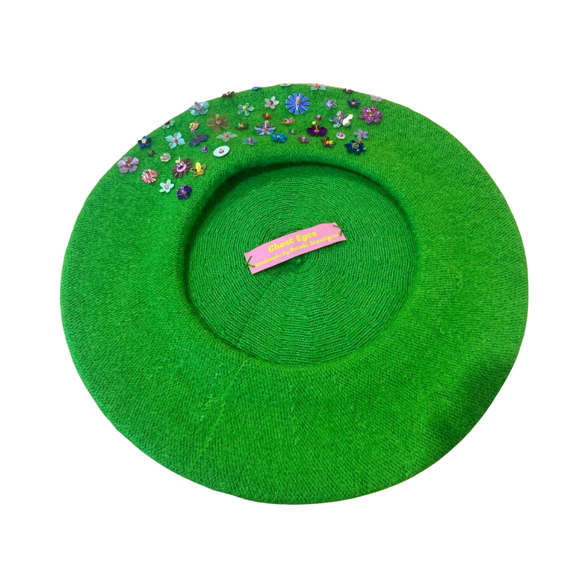 Ghost Eyes Sequined  Beret- Lime Flowers