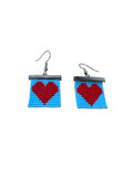 Mini heart beaded earrings - Blue-Red Heart