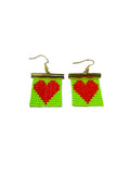 Mini heart beaded earrings - Chartreuse-Red Heart