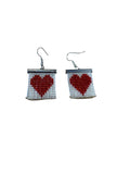 Mini heart beaded earrings - White-Red Heart