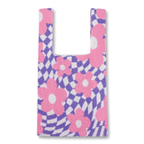 Purple Checker Pink Daisy Knit Bag