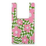 Green Checker Pink Daisy Knit Bag