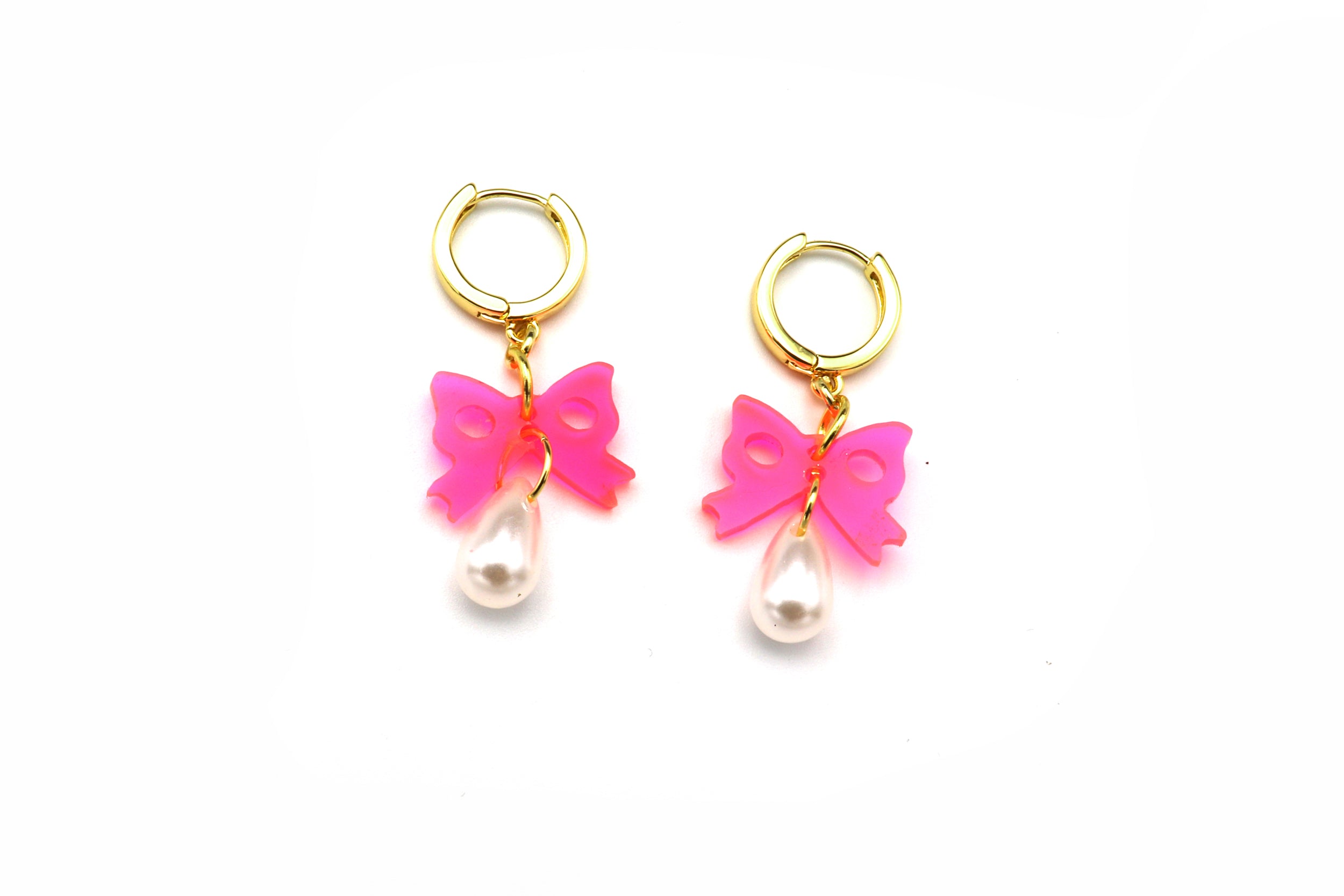 Bow Pearl Drops - Neon Pink