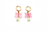 Bow Pearl Drops - Glitter Pink