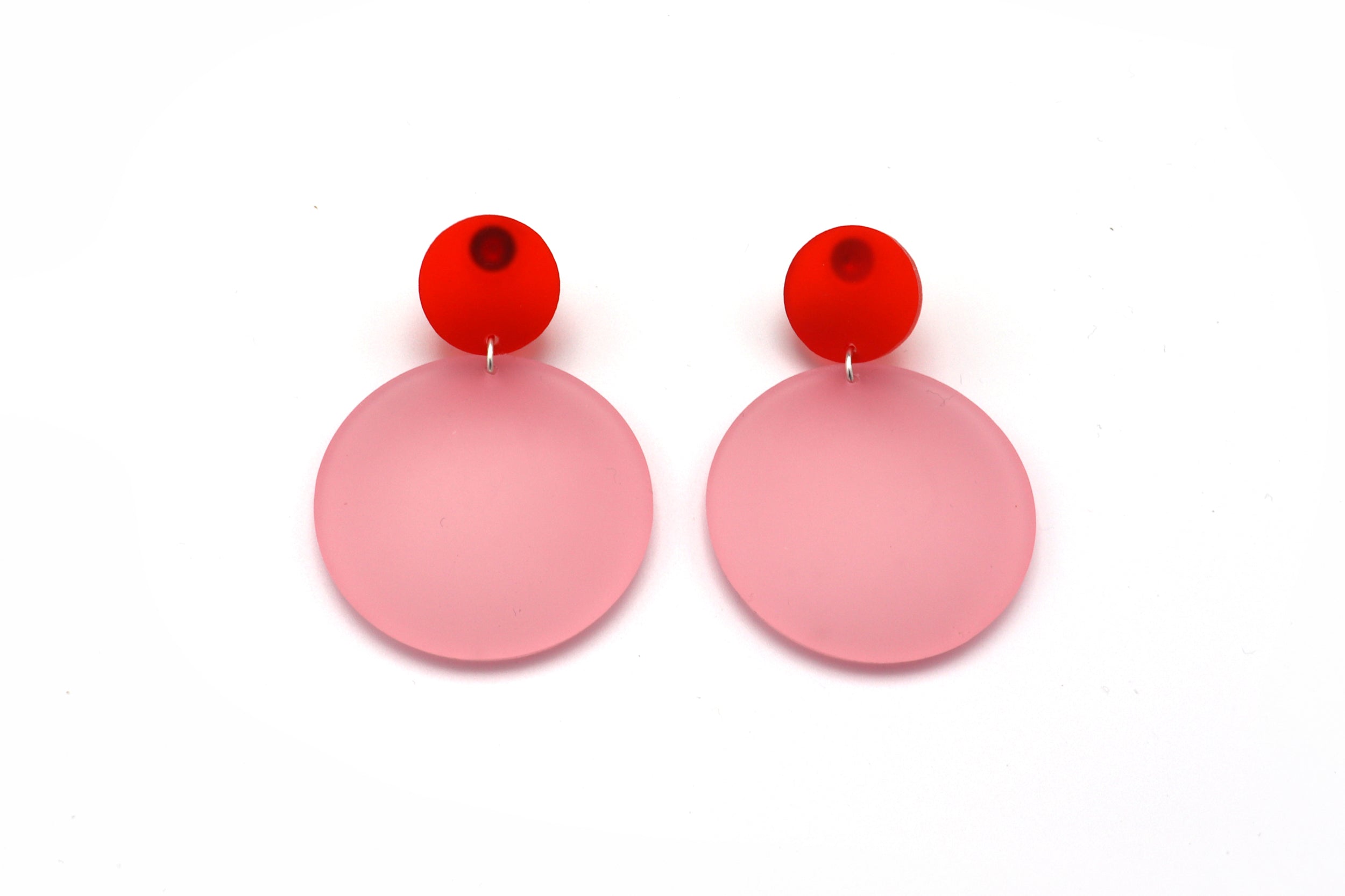 Large Double Bubble Earrings - Frost Red - Pink