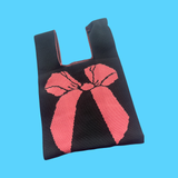 Black and Pink Bow Knit Bag