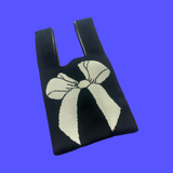 Black and Creme Bow Knit Bag