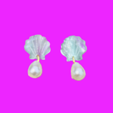 Cotton Candy Pearl Shell Stud Earrings