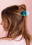 Blue Green Oval Gemstone Claw Clip