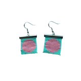 Small Square Beaded earrings - Lime and Teal