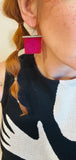 Med Square Beaded earrings - Circle Square- Fuschia