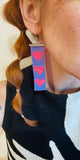 Long Rectangle Heart Beaded earrings- Lilac and Pink