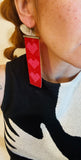 Rectangle Hearts  Beaded earrings- Red and Pink