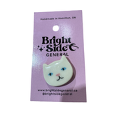 White Cat Ceramic Pin