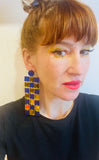 Blue and Gold XL Checker Earrings