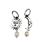 Sun and Moon Pearl Drop Earrings- Silver