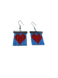 Mini heart beaded earrings - Sparkly Blue-Red Heart
