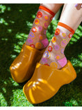 Smiley Face Daisy Sheer Crew Sock