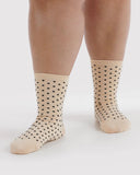 Crew Socks - Micro cream and black polka dot