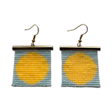 Circle beaded earrings- Blue and yellow