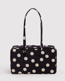 Medium Nylon Bowler Bag -  Black And Cream Polka Dot