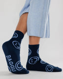 Baggu Crew Sock- Navy Happy