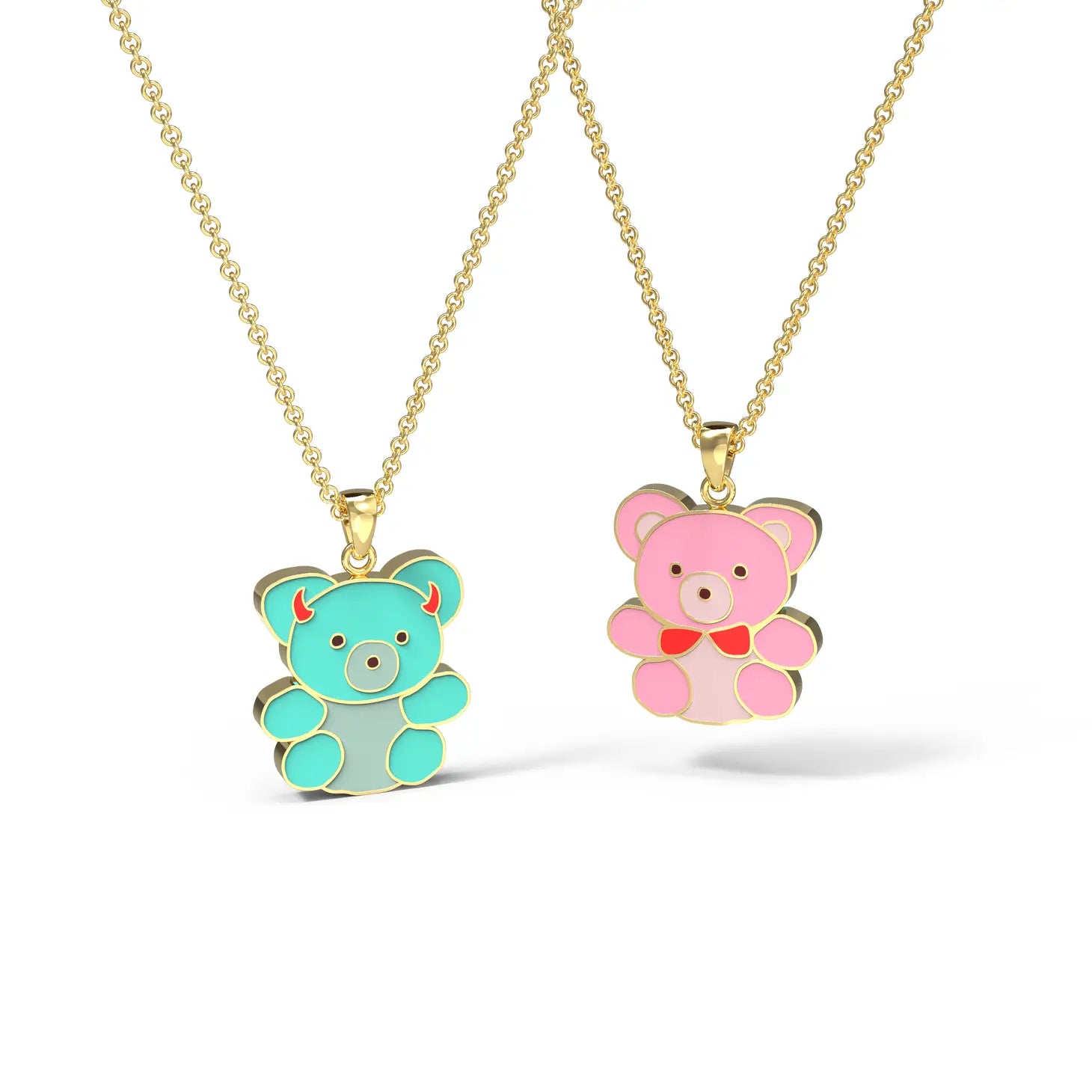 Teddy Bears Double-Sided Pendant - 18k Gold Dipped Necklace