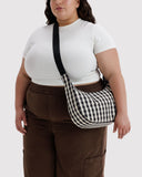 Medium Nylon Crescent Bag - Blue and Cream Gingham