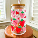 Strawberry Drinking Glass with Top and Glass Straw (Copy)