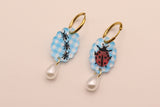 Gingham Ants and Ladybug Pearl Drop Earrings