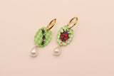 Gingham Ants and Ladybug Pearl Drop Earrings