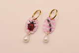 Gingham Ants and Ladybug Pearl Drop Earrings