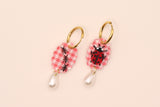 Gingham Ants and Ladybug Pearl Drop Earrings