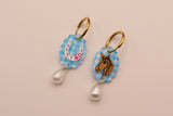 Gingham Horse and Horseshoe Pearl Drop Earrings