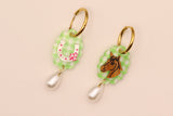 Gingham Horse and Horseshoe Pearl Drop Earrings