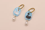Gingham Swan Pearl Drop Earrings