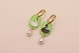 Gingham Swan Pearl Drop Earrings