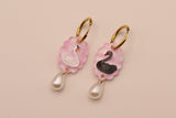 Gingham Swan Pearl Drop Earrings