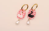 Gingham Swan Pearl Drop Earrings