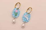 Gingham Tulip and Bunny Pearl Drop Earrings