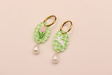 Gingham Tulip and Bunny Pearl Drop Earrings