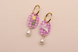Gingham Tulip and Bunny Pearl Drop Earrings