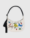 Bagggu Medium Nylon Crescent Bag - Embroidered Painted Prairie