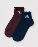 Lettuce Edge Sock Set Of Two- Mahogany & Navy Icons