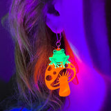 TOAD-ally FUN-gi Dangle Earrings on pink mushrooms