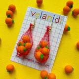 Oranges with Red Mesh  Earrings
