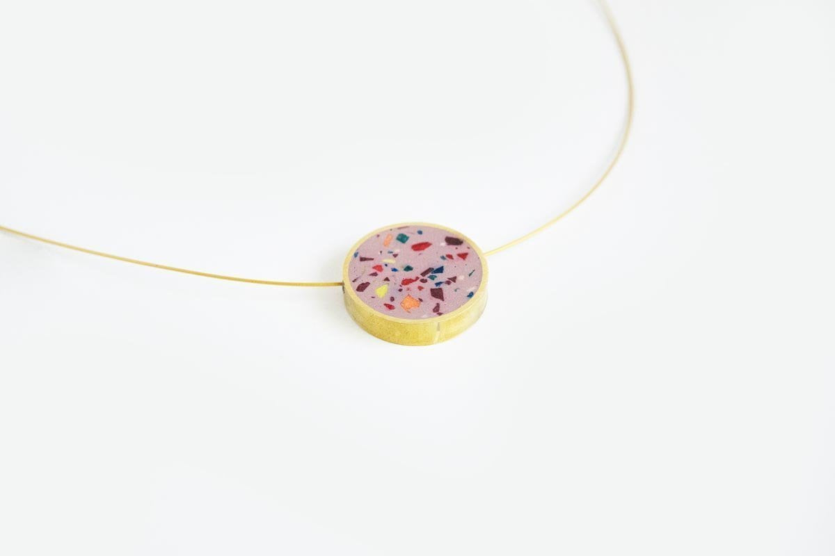 Concrete Confetti Framed Necklace - Circle - Small